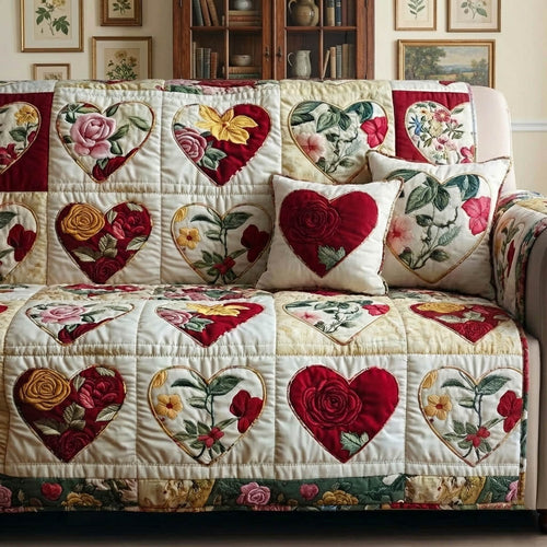 Heartfelt Patchwork Quilted Sofa Cover GFTONT6037