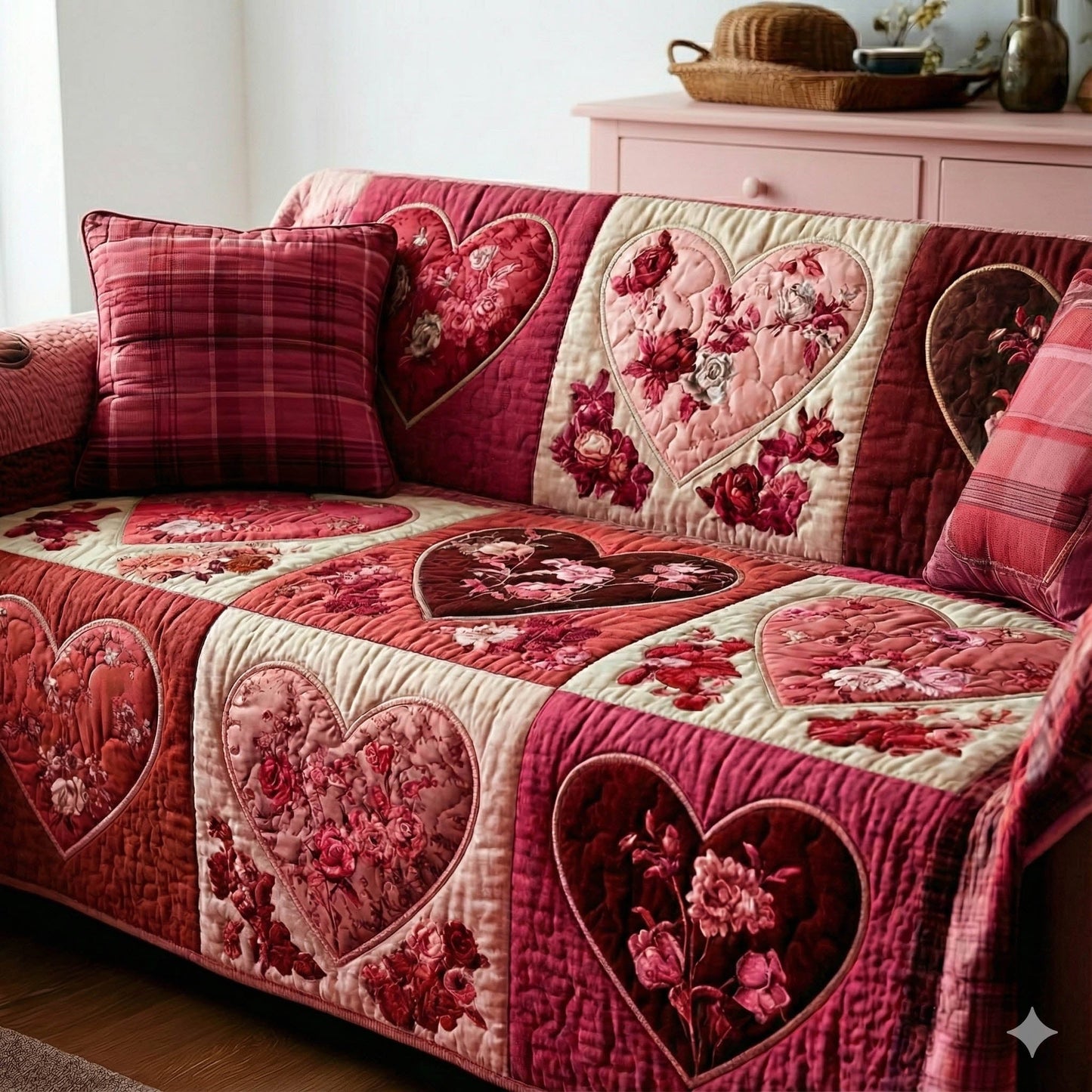 Affectionate Hearts Quilted Sofa Cover GFTONT6039