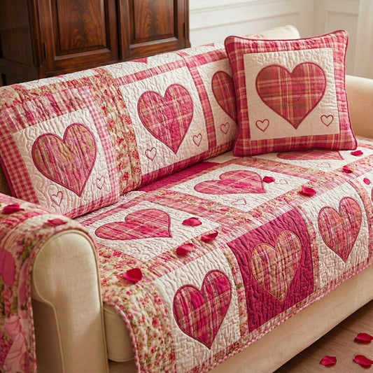Affectionate Hearts Quilted Sofa Cover GFTONT6040