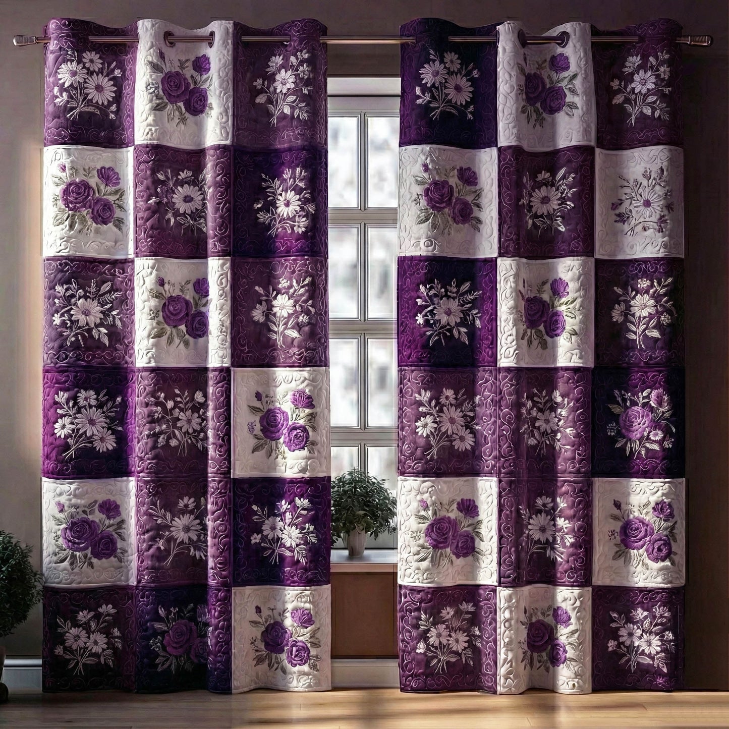 Floral Patchwork Quilted Curtains GFTONT6102