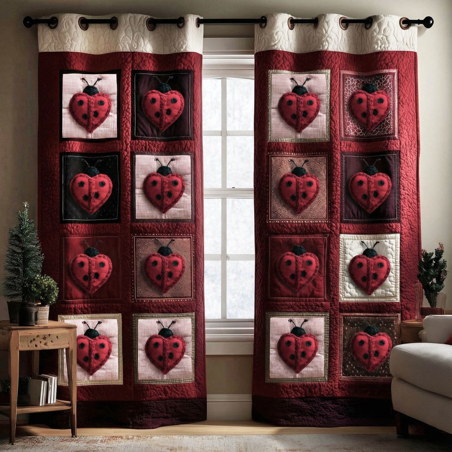 Loving Ladybug Quilted Curtains GFTONT6105