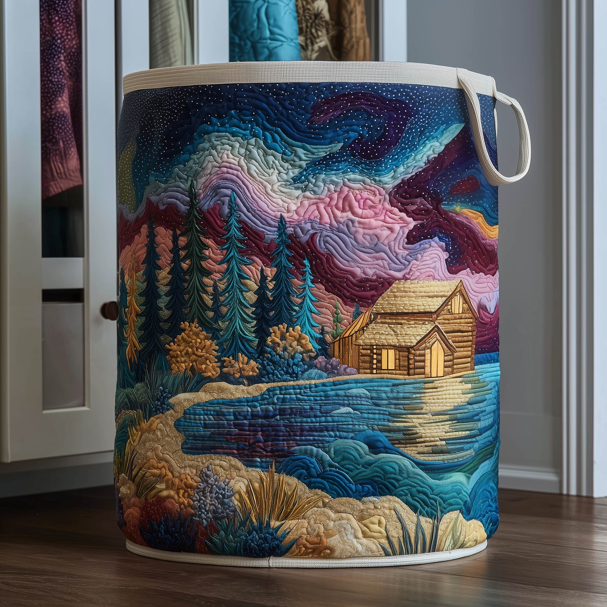 Aurora Borealis Cabin Quilted Laundry Basket GFTONT6123 – Patchique Store