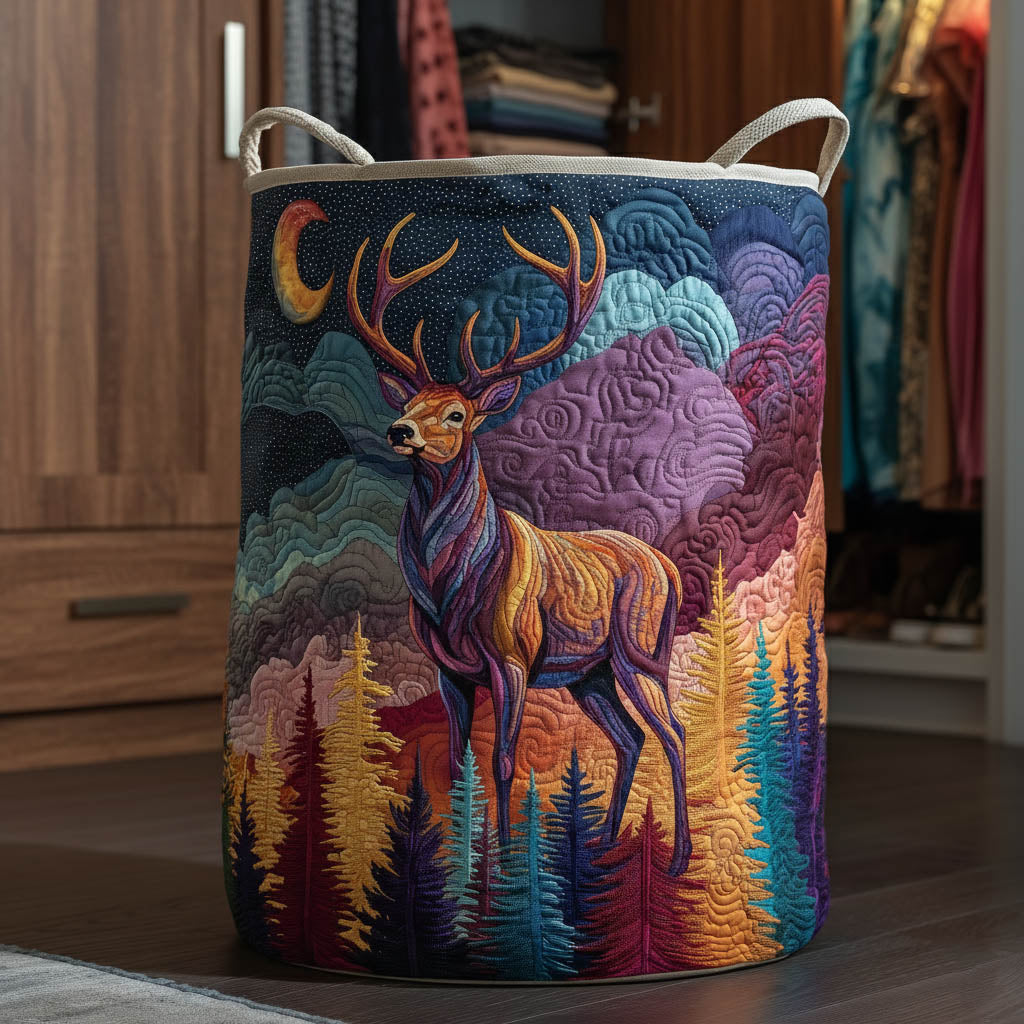 Aurora Borealis Deer Quilted Laundry Basket GFTONT6125
