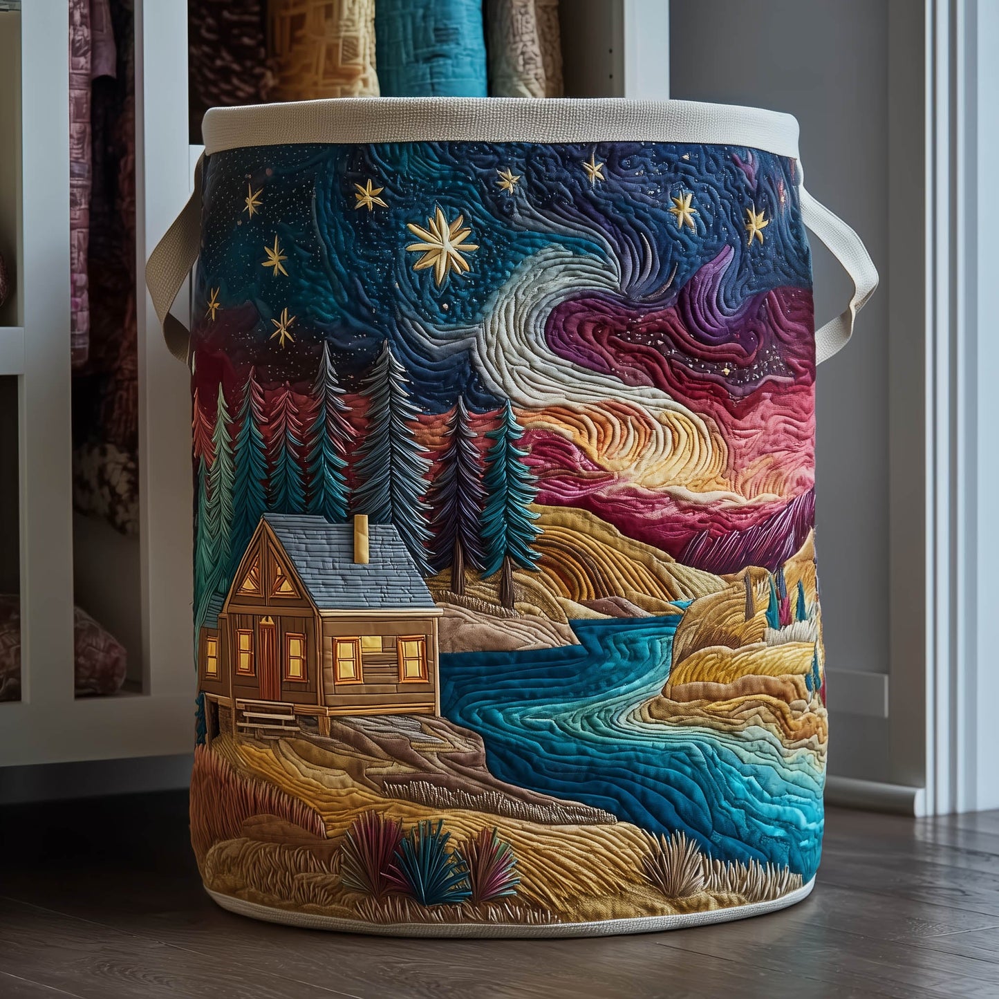 Aurora Borealis Cabin Quilted Laundry Basket GFTONT6127