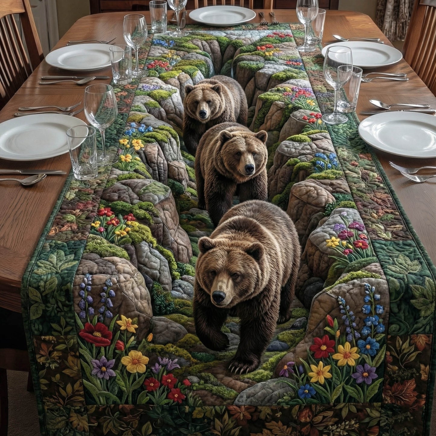 Grizzly Bears Quilted Table Runner GFTONT6238