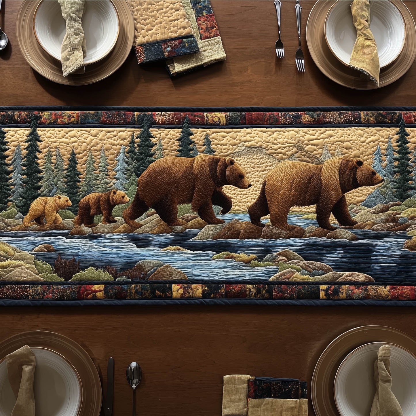 Grizzly Family Quilted Table Runner GFTONT6346