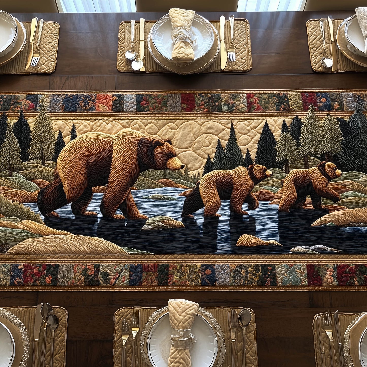 Grizzly Family Quilted Table Runner GFTONT6347