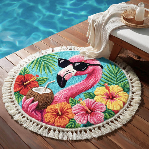 Flamingo Vacation Round Beach Towel GFTONT6406