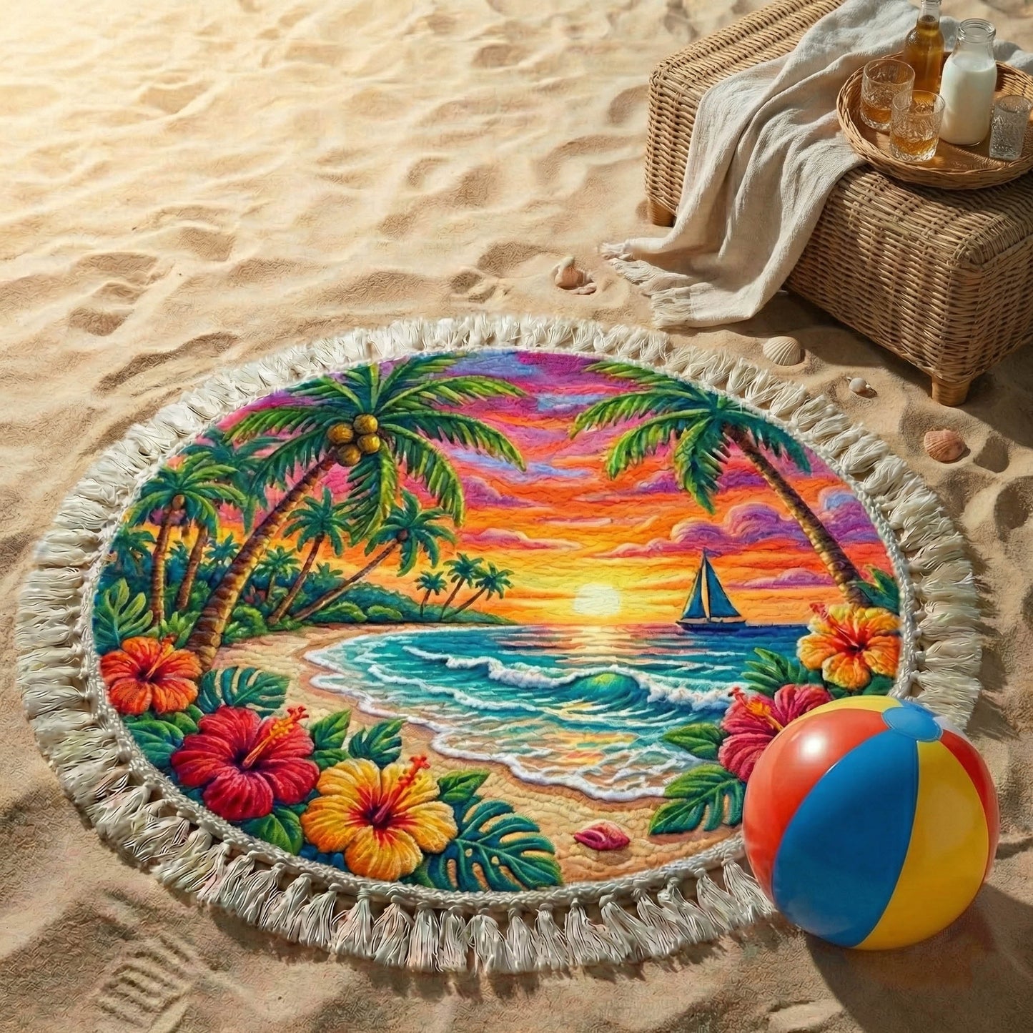 Peaceful Vacation Round Beach Towel GFTONT6411