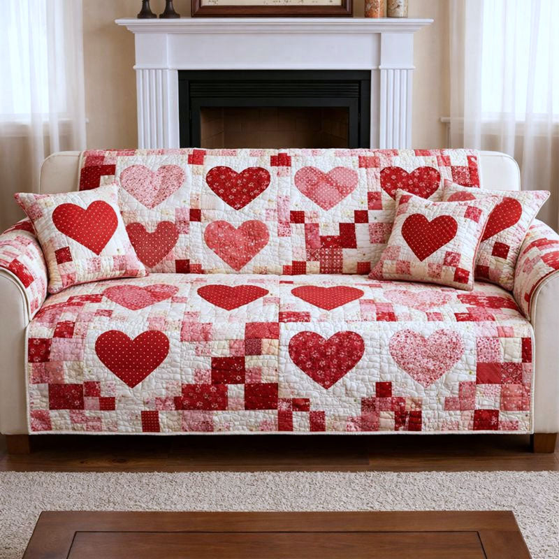 Loving Hearts Quilted Sofa Cover GFTONT6613