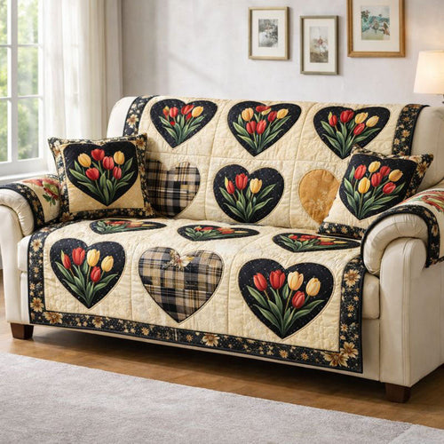 Blooming Heart Quilted Sofa Cover GFTONT6614