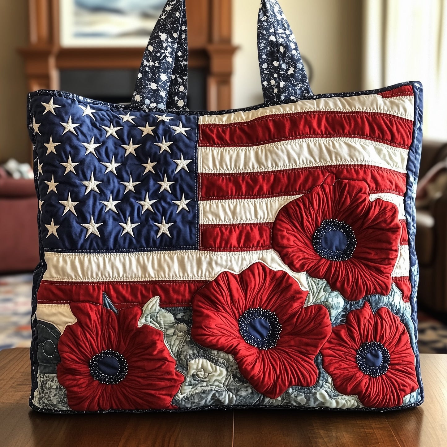 Patriotic Flower Quilted Tote Bag