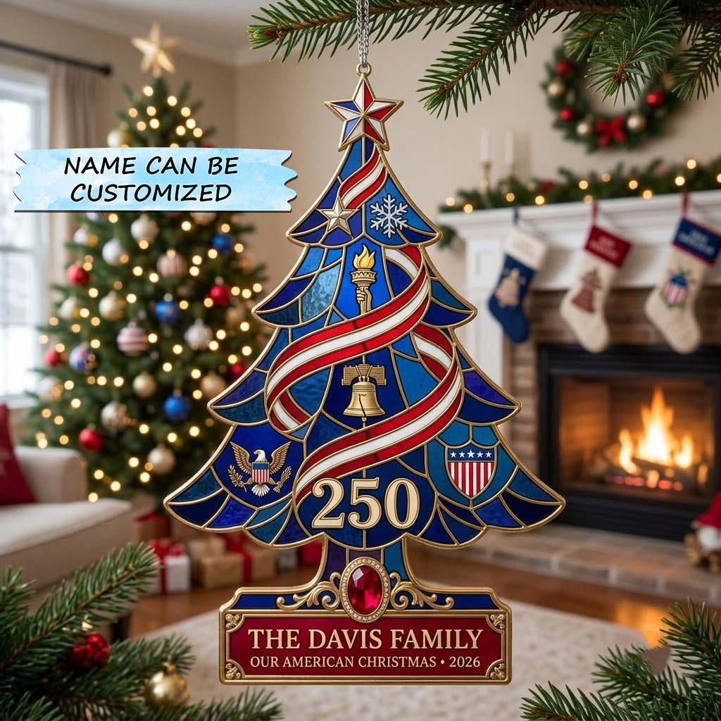 Patriotic Stained Glass Christmas Tree Christmas Mica Ornament QTCUZ  GFTONTD2110