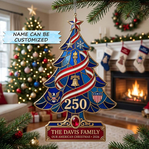 Patriotic Stained Glass Christmas Tree Christmas Mica Ornament QTCUZ  GFTONTD2110