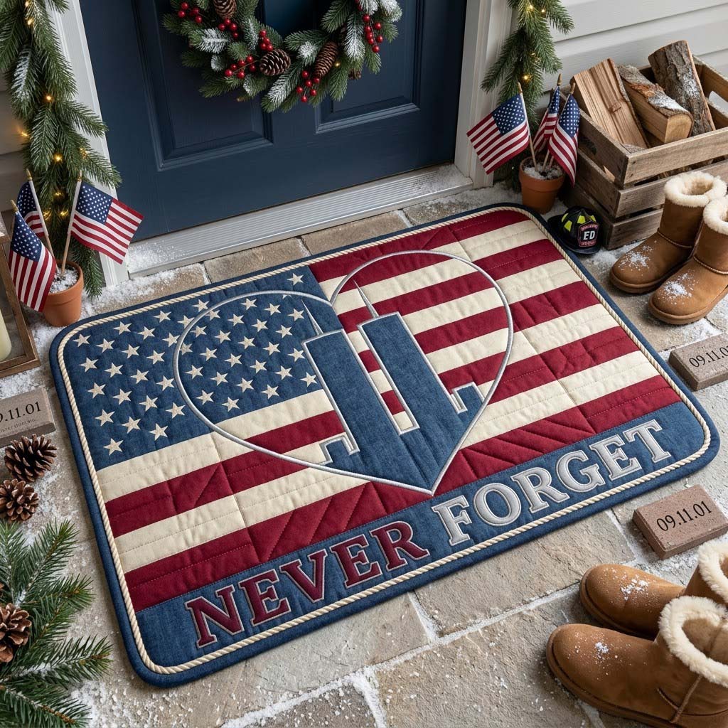 Never Forget Flag Heart Doormat GFTONTD2152
