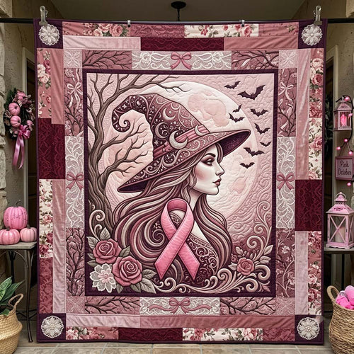 Witch Beneath The Pink Moon Quilted Blanket GFTONTD2176