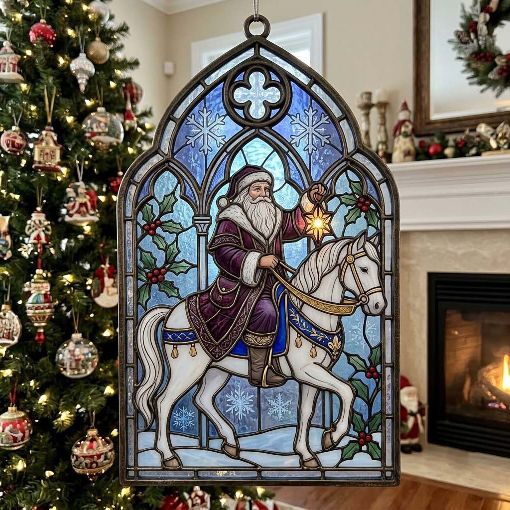 Santa Horse Christmas Mica Ornament