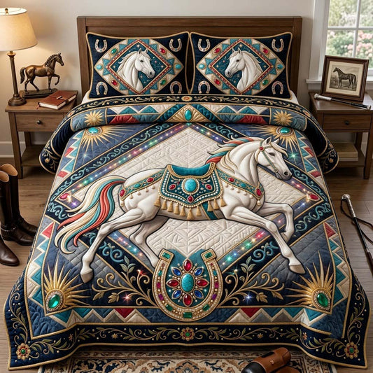 Jeweled Folk Stallion 3-Piece Quilted Bedding Set GFTONTD2211