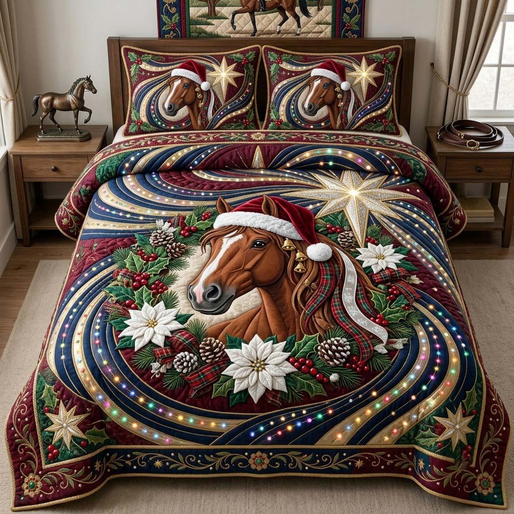 Christmas Jewel Horse 3-Piece Quilted Bedding Set GFTONTD2212