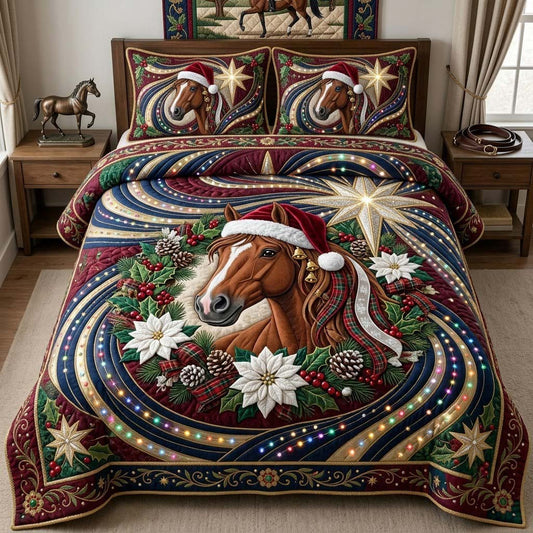 Christmas Jewel Horse 3-Piece Quilted Bedding Set GFTONTD2212