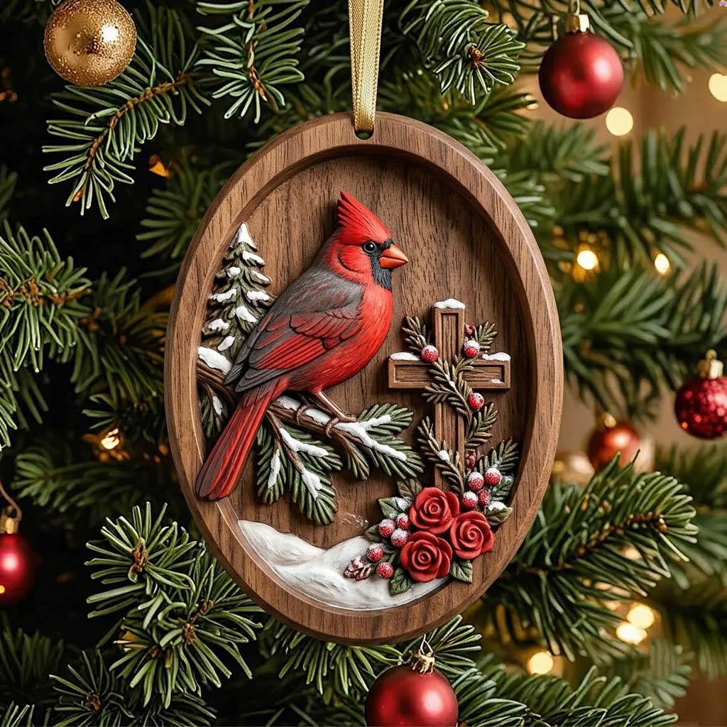 Cardinal in the Winter Christmas Mica Ornament