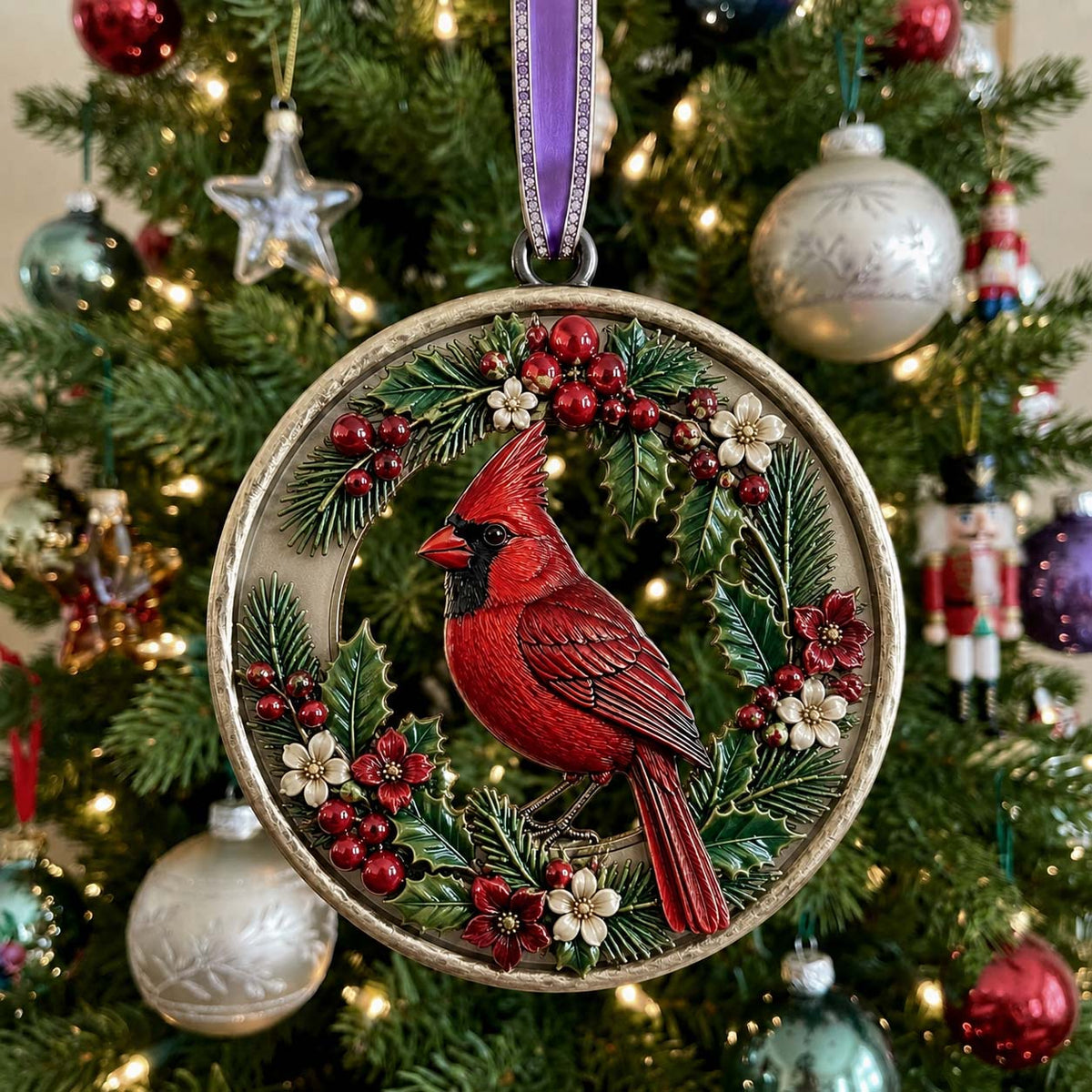 Cardinal in the Winter Christmas Mica Ornament