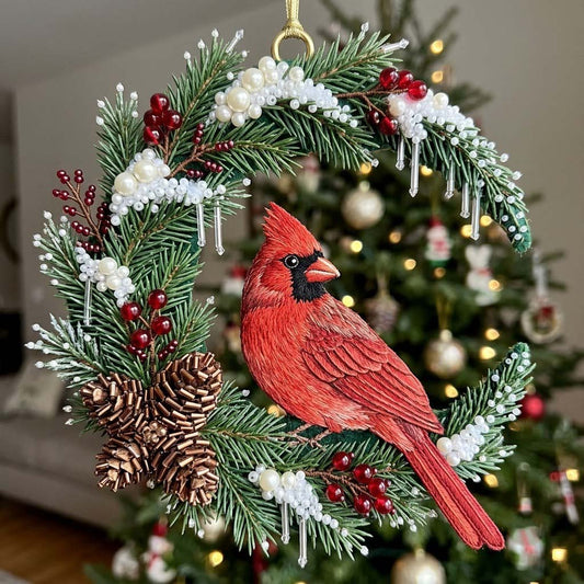 Crystal Cardinal Crescent Christmas Mica Ornament GFTONTD2218