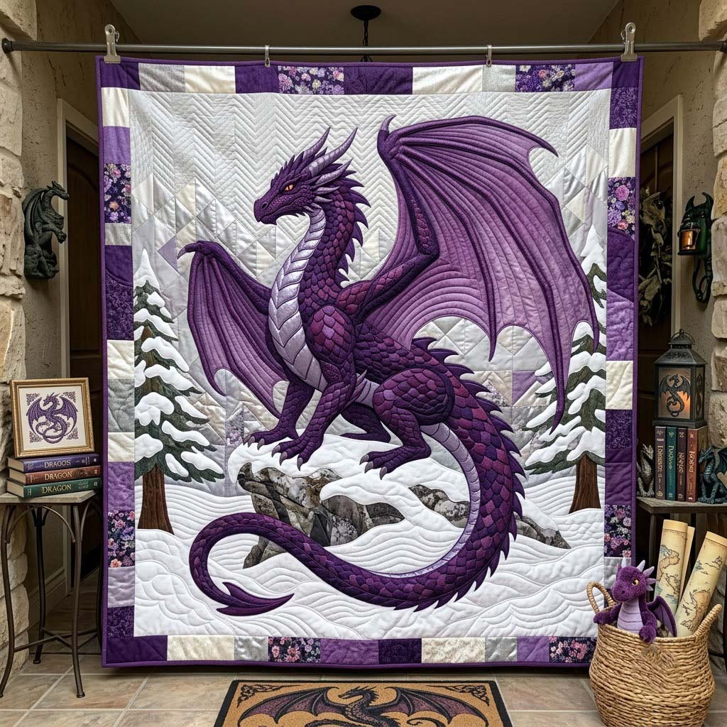 Amethyst Winter Dragon Quilted Blanket GFTONTD2244