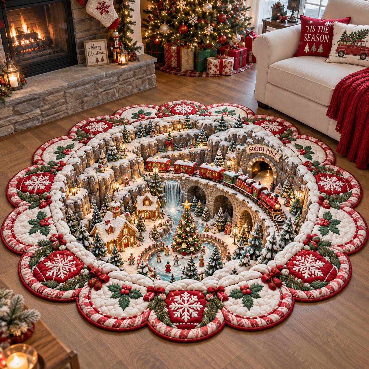 Christmas Village Wonder Custom Shape Area Rug GFTONTD2785