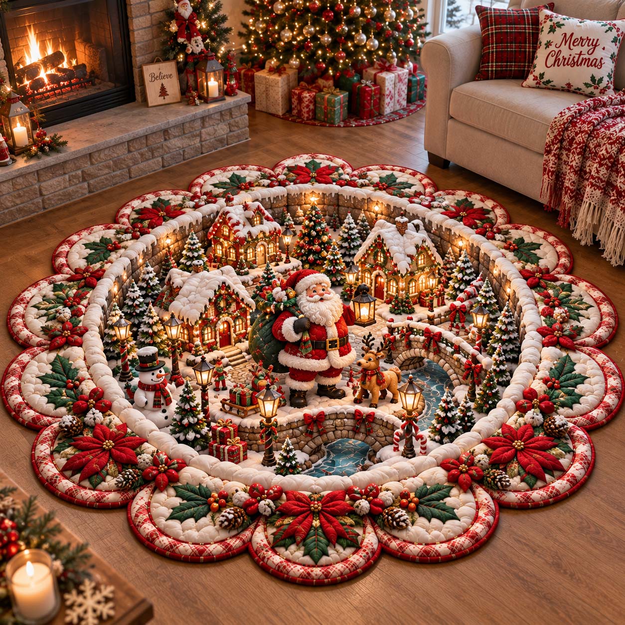 Christmas Village Wonder Custom Shape Area Rug GFTONTD2789