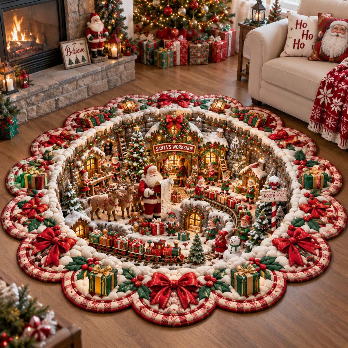 Christmas Village Wonder Custom Shape Area Rug GFTONTD2790
