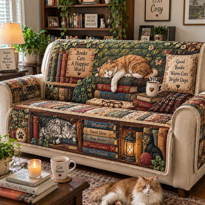 Cozy Cats And Chapters Quilted Sofa Cover GFTONTD2794