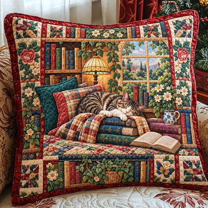 Cozy Cats And Chapters Quilted Pillow Case GFTONTD2795C1