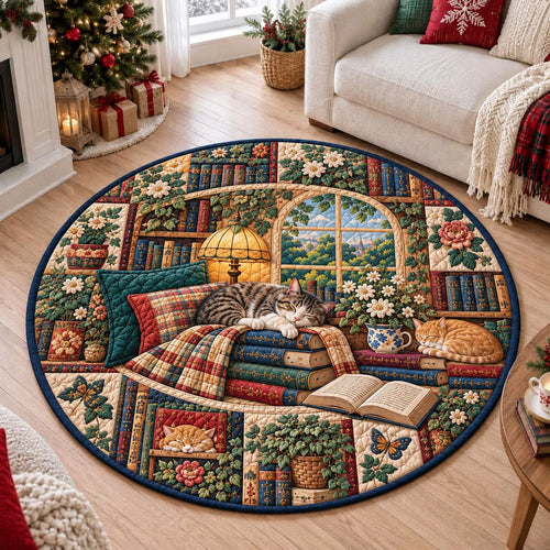 Cozy Cats And Chapters Quilted Round Mat GFTONTD2795C2
