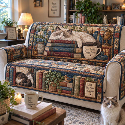 Cozy Cats And Chapters Quilted Sofa Cover GFTONTD2797
