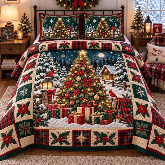 Evergreen Glow 3-Piece Quilted Bedding Set GFTONTD2824
