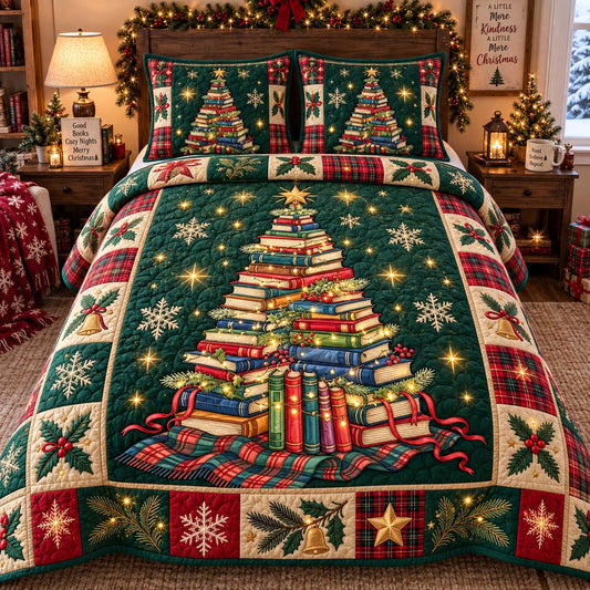 All Booked For Christmas 3-Piece Quilted Bedding Set GFTONTD2826