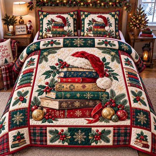 All Booked For Christmas 3-Piece Quilted Bedding Set GFTONTD2828