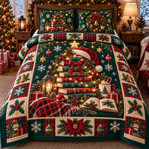 All Booked For Christmas 3-Piece Quilted Bedding Set GFTONTD2829