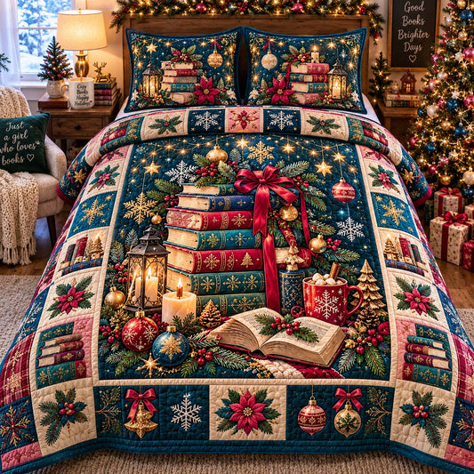 All Booked For Christmas 3-Piece Quilted Bedding Set GFTONTD2830
