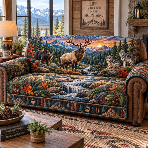Mountain Wildlife Retreat Quilted Sofa Cover GFTONTD2891