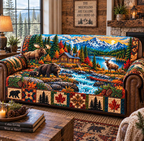 Mountain Wildlife Retreat Quilted Sofa Cover GFTONTD2892