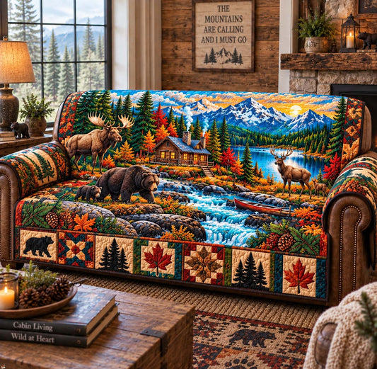 Mountain Wildlife Retreat Quilted Sofa Cover GFTONTD2892