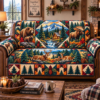 Mountain Wildlife Retreat Quilted Sofa Cover GFTONTD2893