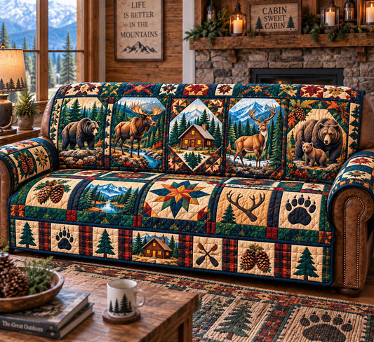 Mountain Wildlife Retreat Quilted Sofa Cover GFTONTD2894