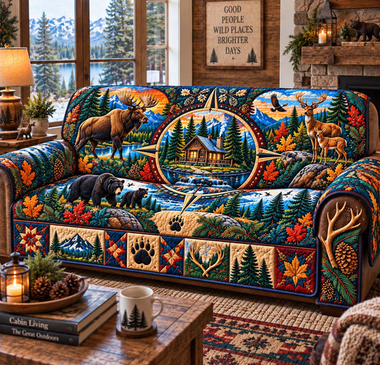 Mountain Wildlife Retreat Quilted Sofa Cover GFTONTD2895
