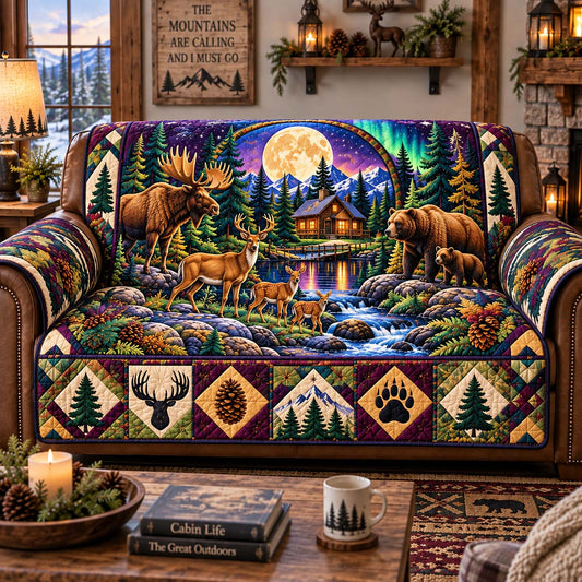 Mountain Wildlife Retreat Quilted Sofa Cover GFTONTD2896