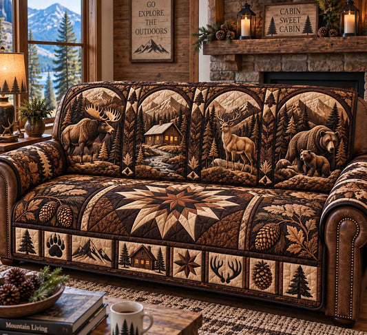 Mountain Wildlife Retreat Quilted Sofa Cover GFTONTD2897
