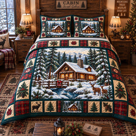 Cabin Christmas Retreat 3-Piece Quilted Bedding Set GFTONTD2913