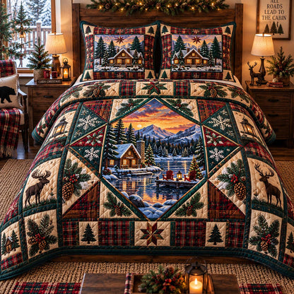 Cabin Christmas Retreat 3-Piece Quilted Bedding Set GFTONTD2914